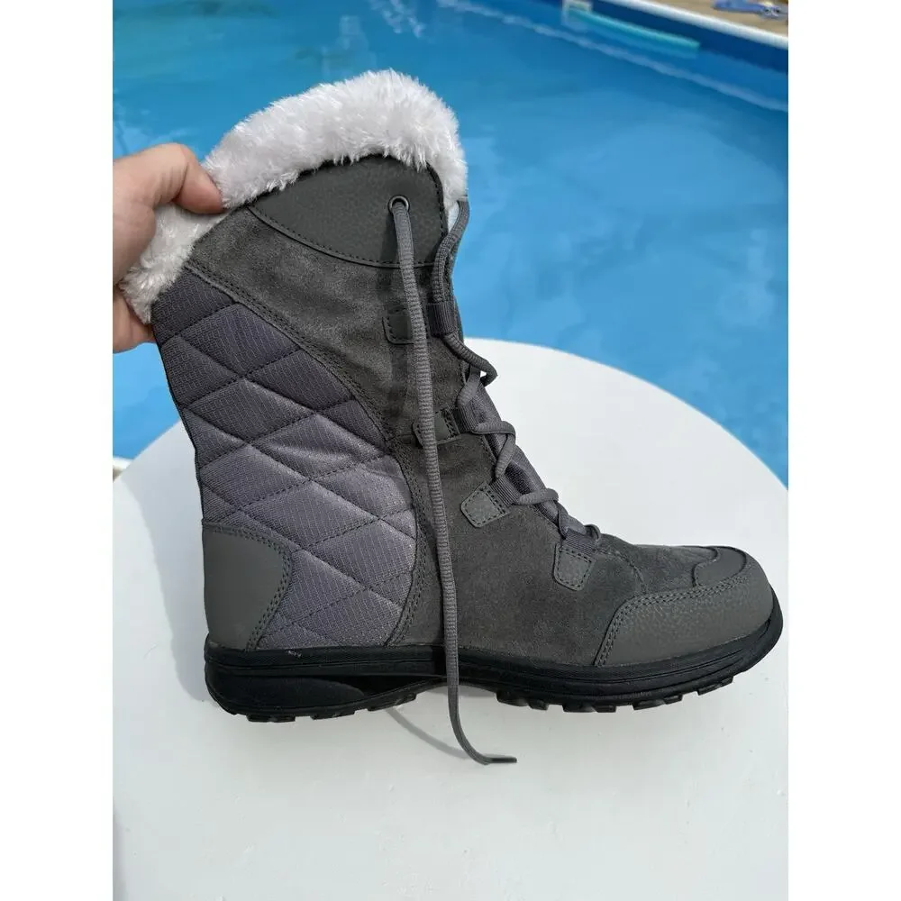 Women's 10 M Columbia Minx Mid II Snow Waterproof Boots Insulated Gray Faux Fur